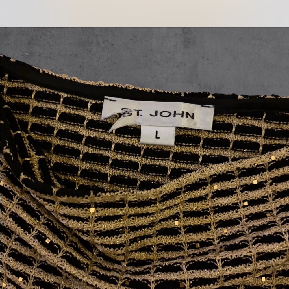 Vintage Designer‎ St. John Gold Metallic Knit Sequin Strapless Tube Top - Picture 4 of 5
